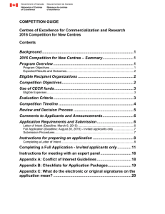 COMPETITION GUIDE  Centres of Excellence for Commercialization and Research