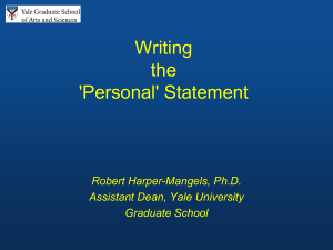 Writing the 'Personal' Statement Robert Harper-Mangels, Ph.D.