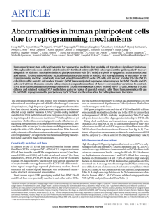 ARTICLE Abnormalities in human pluripotent cells due to reprogramming mechanisms