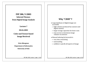 INF 386, V-2003 Why “CBIR” ? Selected Themes from Digital Image Analysis