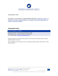 20 December 2015  Submission of comments on EMA/CHMP/57760/2015: Reflection paper on a