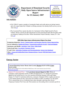 Department of Homeland Security Daily Open Source Infrastructure Report for 22 January 2007