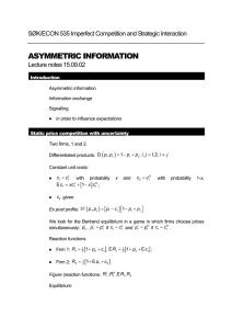 ASYMMETRIC INFORMATION SØK/ECON 535 Imperfect Competition and Strategic Interaction Lecture notes 15.09.02
