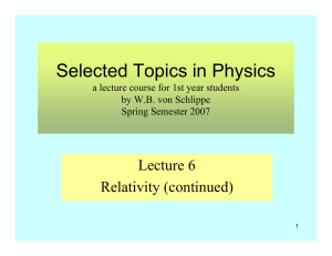 Selected Topics in Physics Lecture 6 Relativity (continued)