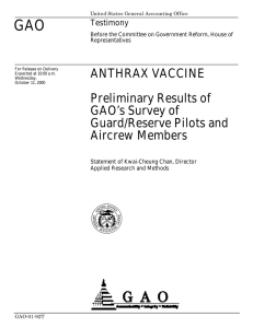 GAO ANTHRAX VACCINE Preliminary Results of GAO’s Survey of