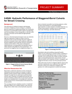 PROJECT SUMMARY  0-6549: Hydraulic Performance of Staggered-Barrel Culverts for Stream Crossing