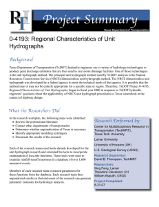 Project Summary 0-4193: Regional Characteristics of Unit Hydrographs Background