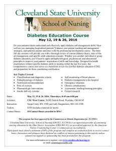Diabetes Education Course May 12, 19 &amp; 26, 2016