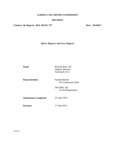 ALBERTA SECURITIES COMMISSION  DECISION Citation:  Re Hagerty, 2014 ABASC 237