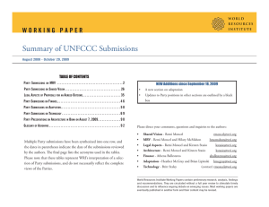 Summary of UNFCCC Submissions TABLE OF CONTENTS