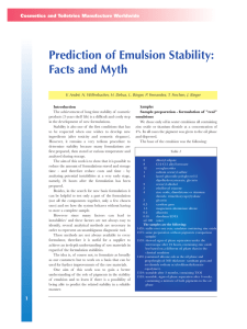 Prediction of Emulsion Stability: Facts and Myth Cosmetics and Toiletries Manufacture Worldwide