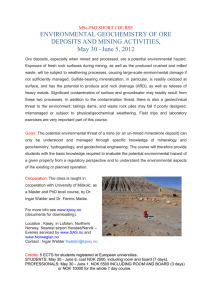 ENVIRONMENTAL GEOCHEMISTRY OF ORE DEPOSITS AND MINING ACTIVITIES, MSc-PhD SHORT COURSE