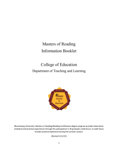 Masters of Reading Information Booklet College of Education