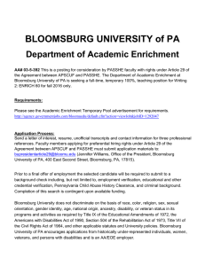 BLOOMSBURG UNIVERSITY of PA Department of Academic Enrichment