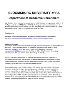 BLOOMSBURG UNIVERSITY of PA Department of Academic Enrichment