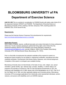 BLOOMSBURG UNIVERSITY of PA Department of Exercise Science
