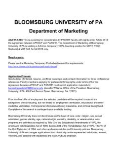 BLOOMSBURG UNIVERSITY of PA Department of Marketing