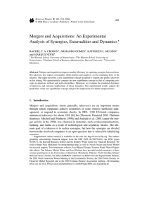 Mergers and Acquisitions: An Experimental Analysis of Synergies, Externalities and Dynamics  481