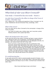 What kind of ruler was Oliver Cromwell? London, 1 December 1654