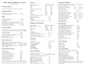 GNU Emacs Reference Card Motion Starting Emacs