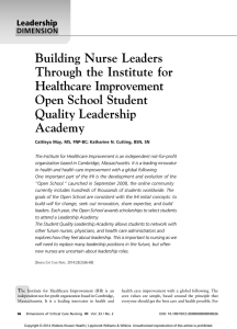 Building Nurse Leaders Through the Institute for Healthcare Improvement Open School Student