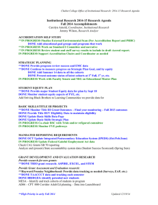 Institutional Research 2014-15 Research Agenda Fall 2014 Accomplishments