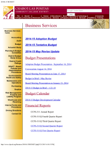 Business Services  2014-15 Adoption Budget 2014-15 Tentative Budget