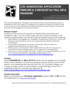 CSU ADMISSIONS APPLICATION TIMELINE &amp; CHECKLIST for FALL 2016 TRANSFER