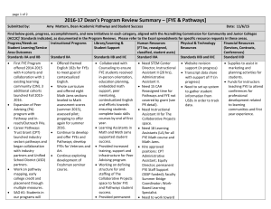 2016-17 Dean’s Program Review Summary – [FYE &amp; Pathways]