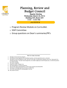 Planning, Review and Budget Council Program Review Module on CurricuNet. SSSP Committee