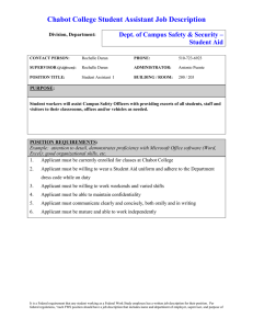 Chabot College Student Assistant Job Description Student Aid Division, Department:
