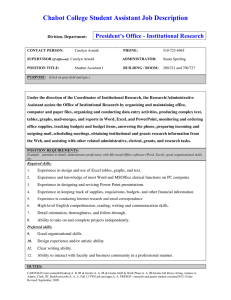 Chabot College Student Assistant Job Description President’s Office - Institutional Research