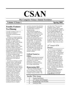 CSAN Faculty Feature: The Computer Science Alumni Newsletter Volume 12 Issue 1