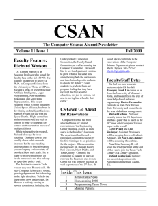 CSAN Faculty Feature: The Computer Science Alumni Newsletter Volume 11 Issue 1