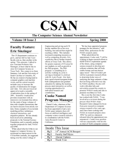 CSAN Faculty Feature: The Computer Science Alumni Newsletter Volume 10 Issue 2