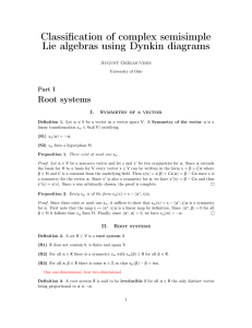 Classification of complex semisimple Lie algebras using Dynkin diagrams Root systems Part I