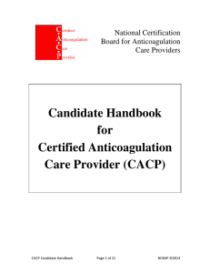 Candidate Handbook for Certified Anticoagulation Care Provider (CACP)