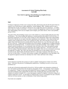 Assessment of Critical Thinking Pilot Study Fall 2008