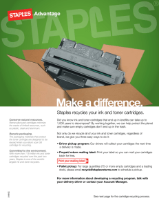 Make a difference. Staples recycles your ink and toner cartridges.