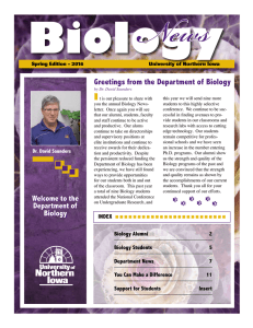 News Biology I Greetings from the Department of Biology