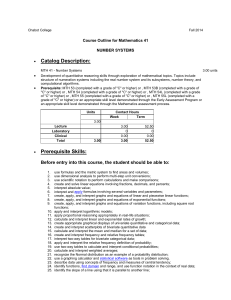 Catalog Description: Course Outline for Mathematics 41 NUMBER SYSTEMS •