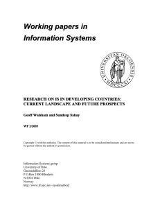 Working papers in Information Systems RESEARCH ON IS IN DEVELOPING COUNTRIES: