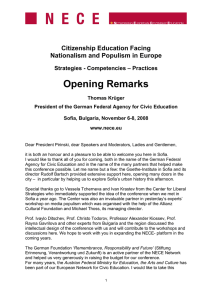 Opening Remarks Citizenship Education Facing Nationalism and Populism in Europe