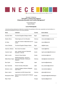 &#34;1914-2014: Lessons from History? Citizenship Education and Conflict Management&#34; List of Participants