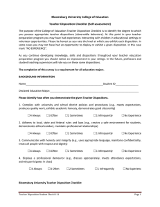 Bloomsburg University College of Education Teacher Disposition Checklist (Self-assessment)
