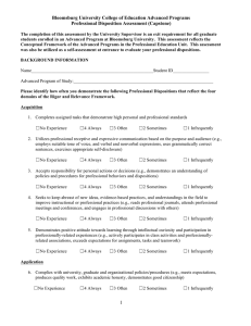 Bloomsburg University College of Education Advanced Programs Professional Disposition Assessment (Capstone)