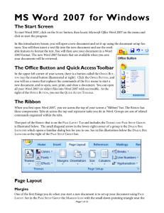 MS Word  2007  for Windows The Start Screen
