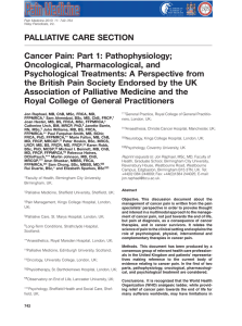 PALLIATIVE CARE SECTION Cancer Pain: Part 1: Pathophysiology; Oncological, Pharmacological, and