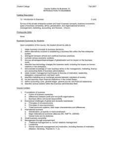Chabot College Fall 2007 Course Outline for Business 12 INTRODUCTION TO BUSINESS
