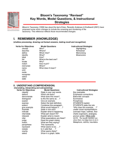 Bloom's Taxonomy “Revised” Key Words, Model Questions, &amp; Instructional Strategies
